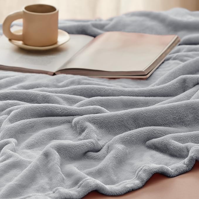 Bedsure GentleSoft Fleece Throw Blanket - Light Grey Lightweight Blankets for Sofa, Couch, Bed, Camping, Travel - Super Soft Cozy Microfiber Throws, 50x60 inches