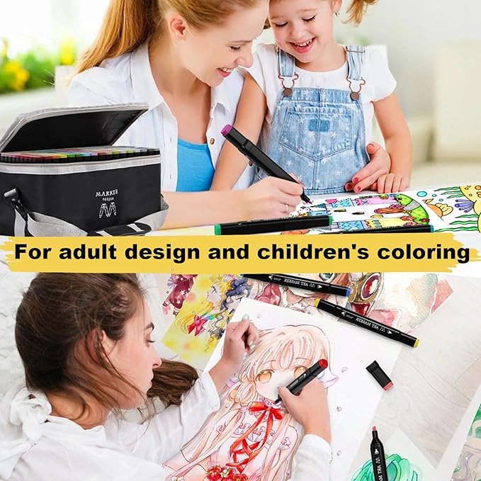 Alcohol Markers Set, 168 Colors Dual Tip Art Marker for Kids Sketching Adult Coloring, Permanent Drawing Marker with Case and Holders