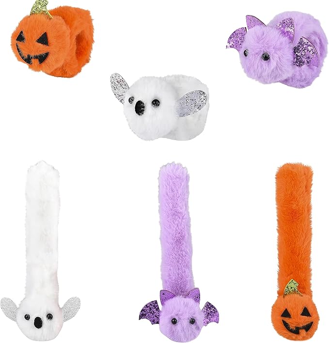 Halloween Plush Slap Bracelets, 8" Bracelets, Party Favor (6-Pack)