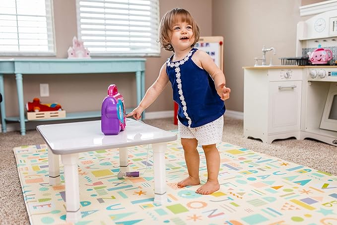 Baby Care Kids Folding Floor Table w/Adjustable Heights - for Play, Reading, and Snack Time and More (White/Grey)