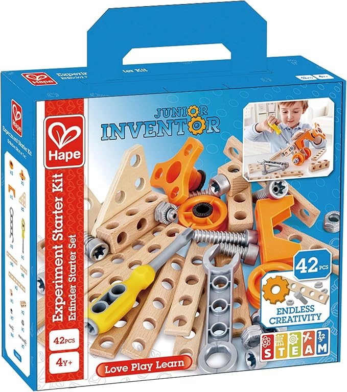 Hape Junior Inventor Experiment Starter Kit | 42 Piece Construction Building Toys, STEAM Science Kit for Kids 4 Years and Up
