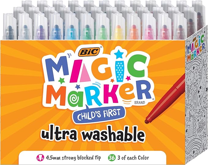 BIC Magic Marker, Flexible Brush Tip (4.5 mm), Assorted Colors, Kids Coloring, 36-Count