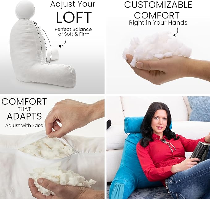 Husband Pillow Medium Aspen Edition Rodeo Blue, Sit Up Reading & Bed Rest with Arms, Ultra-Comfy, Detach Neck Roll - Premium Shredded Memory Foam Backrest, Reverses to Micro: Suede or Plush