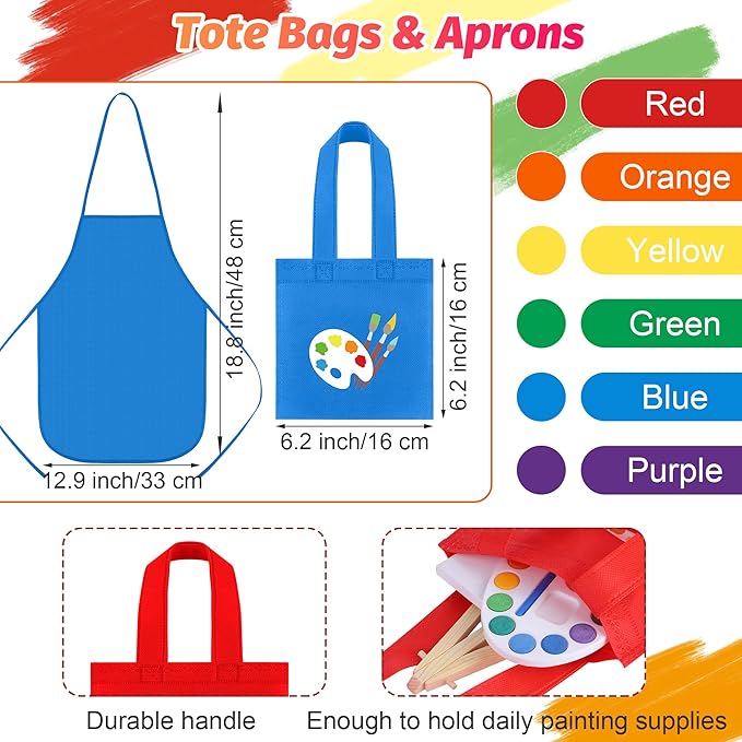 Aodaer 96 Pieces Valentine's Day Gift Mini Watercolor Paint Set Include 24 Set Colors Watercolor Paints Strip Palette Wooden Canvas Easels Canvas Tote Bags Aprons for Art Beginner Painting Supplies