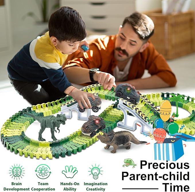 Kids Toys Train Dinosaur Toys: Dinosaur Train Toys Race Track Set 160PCS Boy Toys Dinosaur World Road Race Toddler Dinosaur Toys Cars Christmas Birthday Gifts for 2 3 4 5 6 7 8 Year Old Boys Girls