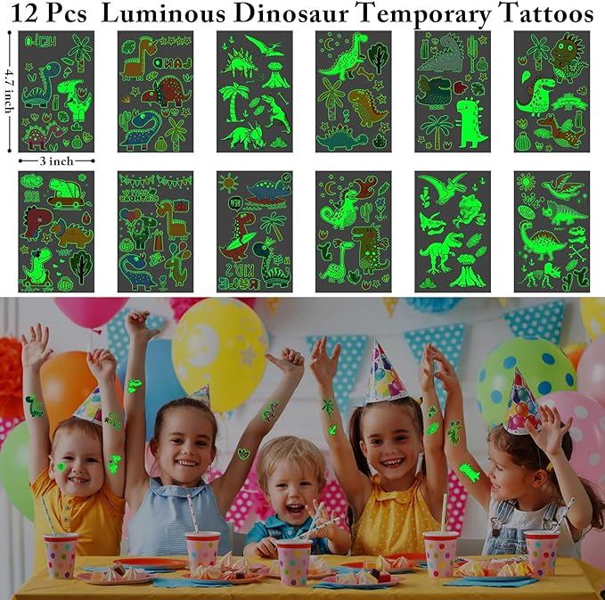 Leesgel Dinosaur Party Favors for Kids, 96pcs Dinosaur Birthday Party Goodie Bags with Masks/Tattoos/Slap Bracelets, Dinosaur Toys for Birthday Gifts Games Fillers Party Supplies