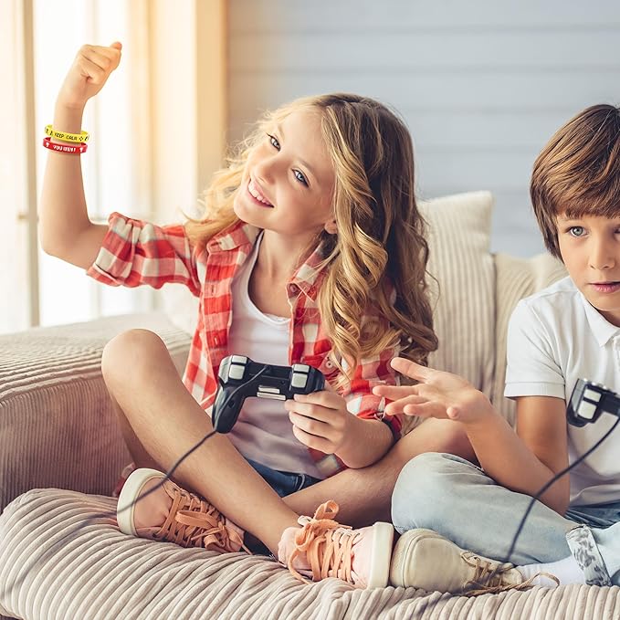 Lesnala 48 PCS Video Game Rubber Bracelet Gamer Silicone Wristband for Theme Party Supplies Decorations Kids Teenagers and Adults Birthday Present 6 Styles