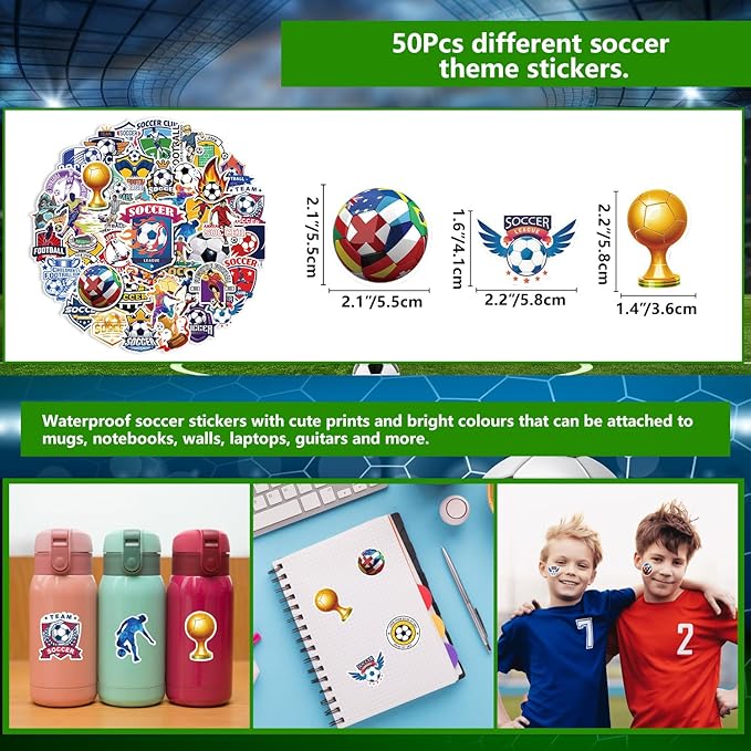 130PCS Soccer Party Favors - Incliding Soccer Keychains, Soccer Gift Bags, Slap Bracelets, Soccer Stickers, Sports Mini Foam Fingers for Boys Fans Sports Soccer Birthday Party Supplies