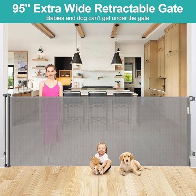 42" Tall X 95" Wide Extra Tall and Wide Baby Gate Extra Wide Baby Gate Extra Tall Retractable Dog Gate for The House Extra Wide Pet Gate Extra Tall Dog Gate Extra Large Baby Gate Outdoor Gate for Deck