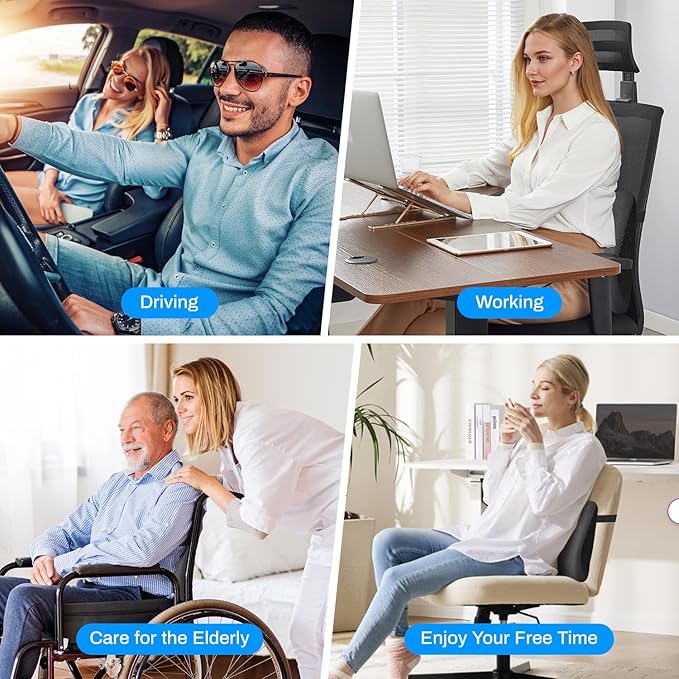 Lumbar Support Pillow for Car Seat & Office Chair, Soft Memory Foam Lower Back Support for Pain Relief and Posture Correction, Lumbar Pillow with Breathable Airflow Channels