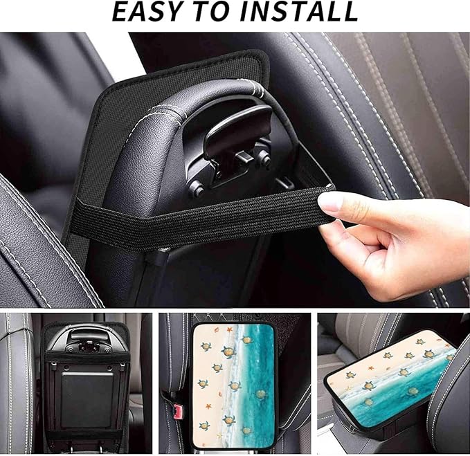DORKEIXIA Ocean Kawaii Cute Turtle Crawling On The Beach Auto Center Console Armrest Pad Universal Car Center Console Cover Seat Box Cover for Sedan, Van, SUV, Truck Car Accessorie