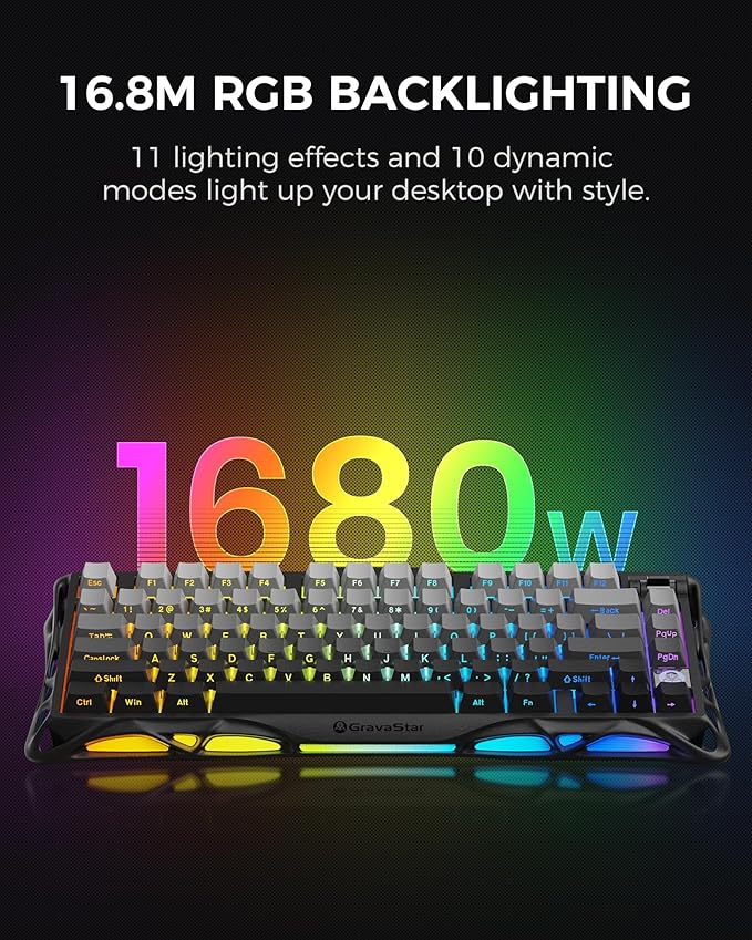 GravaStar Mercury K1 75% Wireless Mechanical Gaming Keyboard, Aluminum Alloy, Gasket Compact Custom Keyboard Hot-Swap Socket, Linear Switches, RGB Backlit - Gradient Black