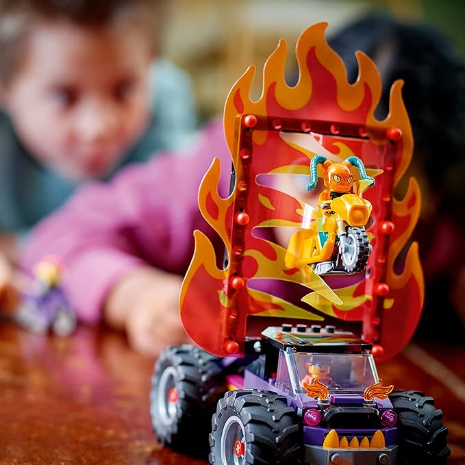 LEGO City Stuntz Double Loop Stunt Arena 60339, Monster Truck Playset with 2 Toy Motorcycles, Ramp, Wall of Flames, Ring of Fire, Snapping Snake Loop and 7 Minifigures, for Kids Ages 7 Plus
