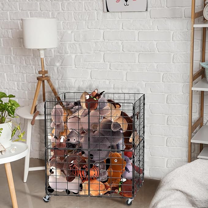 HEOMU Stuffed Animal Storage,Toy Bins for Kids Organizer,Toy Box Hold Up to 150 Plush Toysfor Nursery Play Room Bedroom Metal (Black)