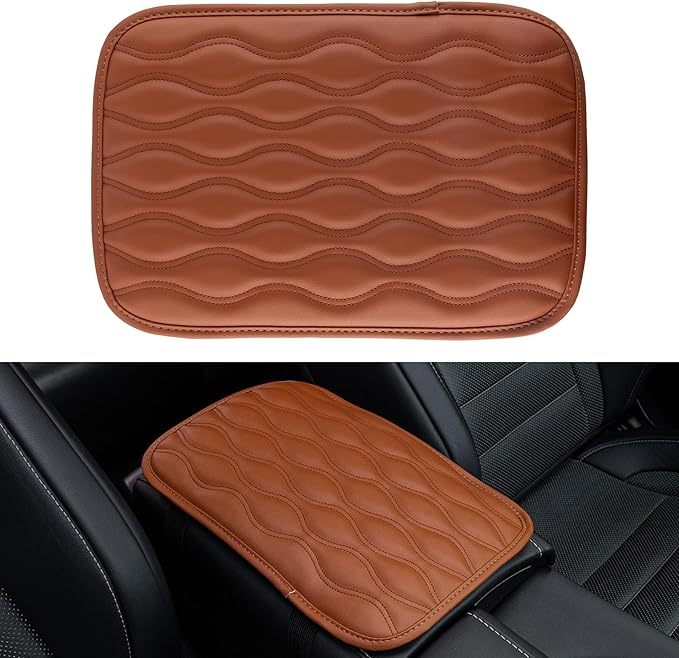 Amiss Auto Center Console Pad, Universal Waterproof Car Armrest Seat Box Cover, Leather Auto Armrest Cover Protector for Most Vehicles, SUV, Truck, Car (Brown)
