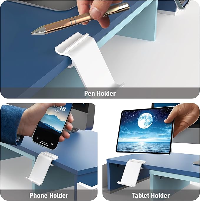 Simple Houseware Desk Dual Monitor Stand Riser with Drawer, Blue