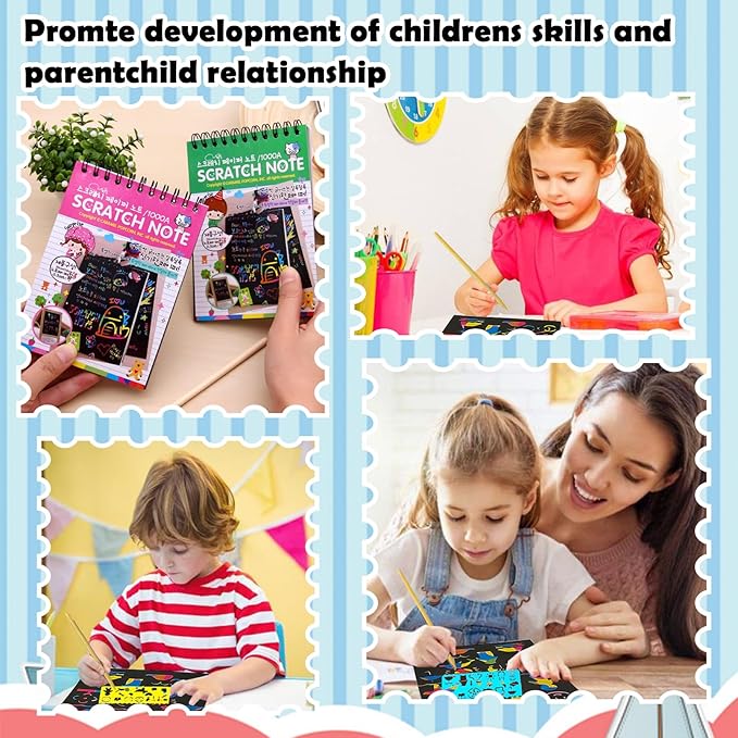 24 Pack Scratch Notebooks,Rainbow Scratch Paper Art Notebooks,Scratch Note Pads for Kids Rainbow Party Favors,Scratch Arts and Crafts Notebooks with 24 Wooden Stylus & 12 Drawing Stencils