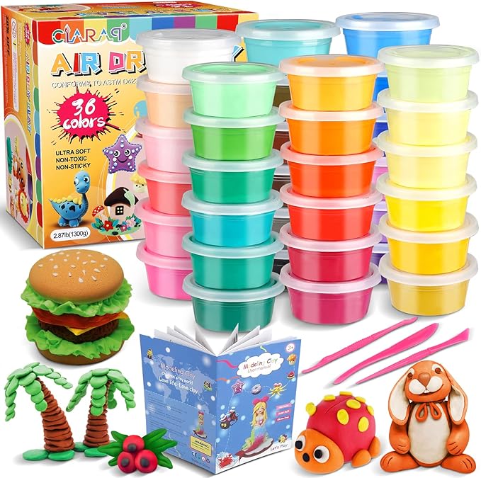 CiaraQ Air Dry Clay Kit - 36 Colors Modeling Foam Clay with Sculpting Tools, Soft & Ultra Light and Easy to use, a Fun Gift for Kids.