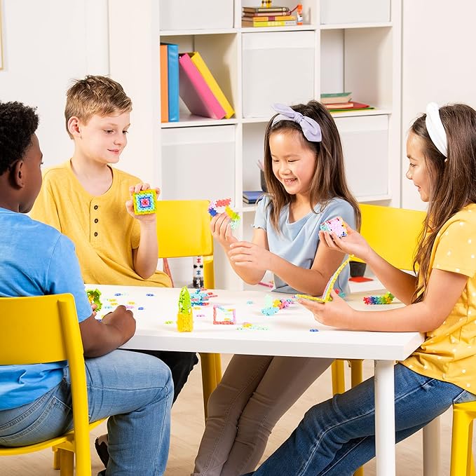 PLUS PLUS 240 Piece Interlocking Building Blocks for Kids, Open Ended Connecting Toys, STEM Bin Mini Manipulatives - Tropical Mix Play Tube & Baseplate