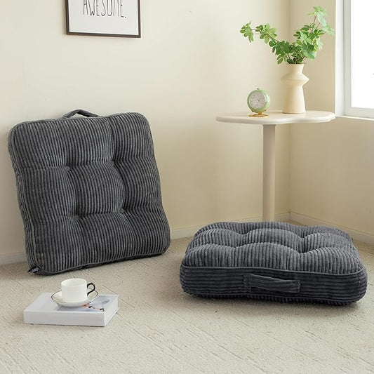 Washable Floor Pillow Cushion for Adults, Meditation Cushion Pillow, Large Square Floor Sitting, Removable Tufted Corduroy Cover, for Tatami Living Room or Yoga, 22x22 Inch, 2Pack, Machine Washable