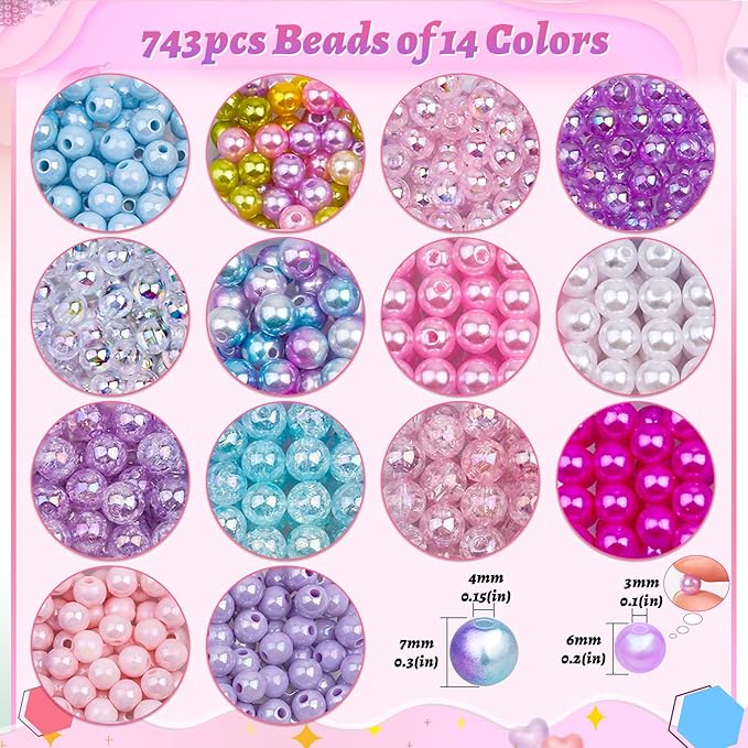 Cludoo 773Pcs Mermaid Charm DIY Beads for Jewelry Making, Unicorn DIY Bracelet Making Bead Kit for Kids Girls with Starfish Shell, Ocean Pearl Beads