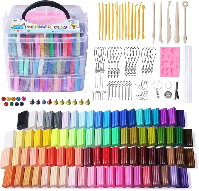 ARTME Polymer Clay, 82 Colors Clay Kit, Oven Bake Modeling Clay, Creative Polymer Clay Kit with Sculpting Tools and Jewelry Accessories, Non-Toxic, Ideal DIY Clay Gifts for Adults and Teens
