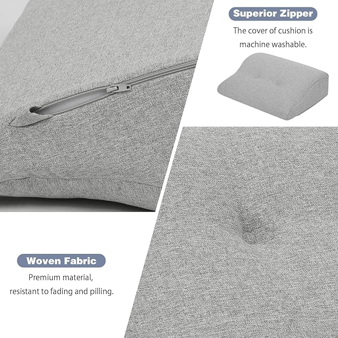 baibu Lumbar Support Pillow for Recliner, Large Memory Foam Dual-Layer Patent Design Back Support Cushion for Sofa & Gaming Chair, Ergonomic Lumbar Pillow with Machine Washable Cover, Grey