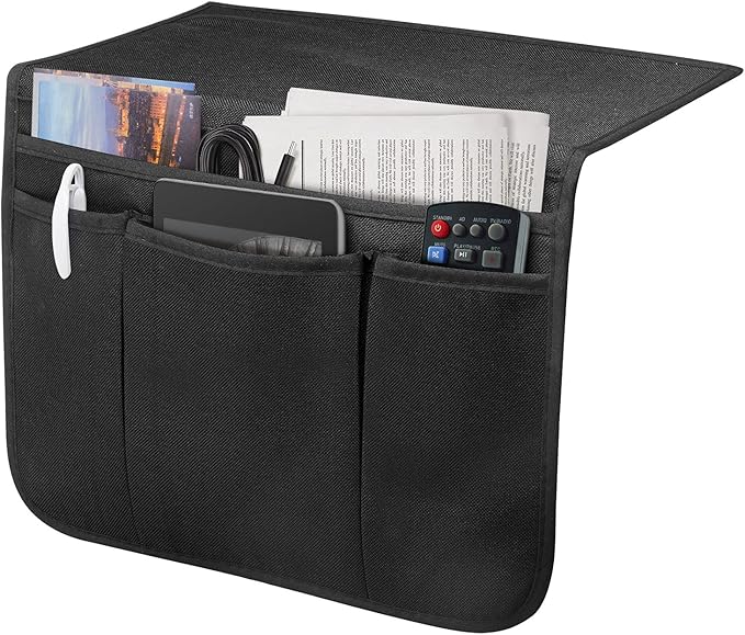 Bedside Caddy Bedside Storage Organizer Magazine Phone Tablet iPad Remote Holder, Organizer Caddy for Home College Dorm Bed, Sofa, Bunk Bed (Black)