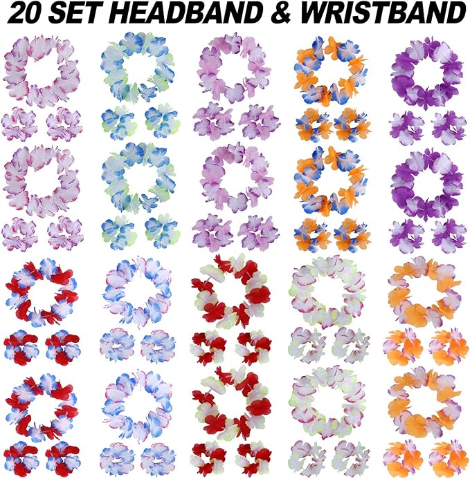 INNOCHEER Hawaiian Leis 80Pcs, Hawaiian Party Decorations of Flowers Necklaces, Headbands and Wristbands - Luau Party Supplies, Summer Beach Vacation, Tropical Themed Party Favors, Birthday, Wedding