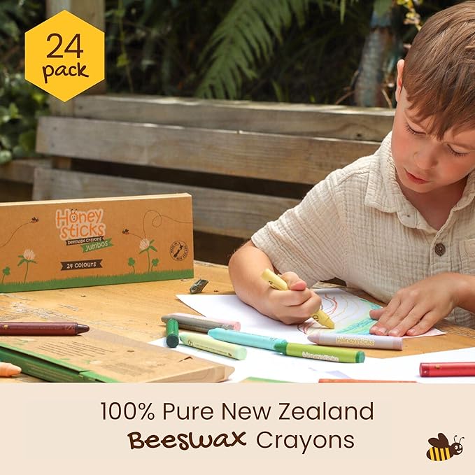 Honeysticks Jumbo Crayons (24 Pack) - 100% Pure Beeswax, Non-Toxic, Unbreakable, Eco-Friendly Crayons for Kids 2-8