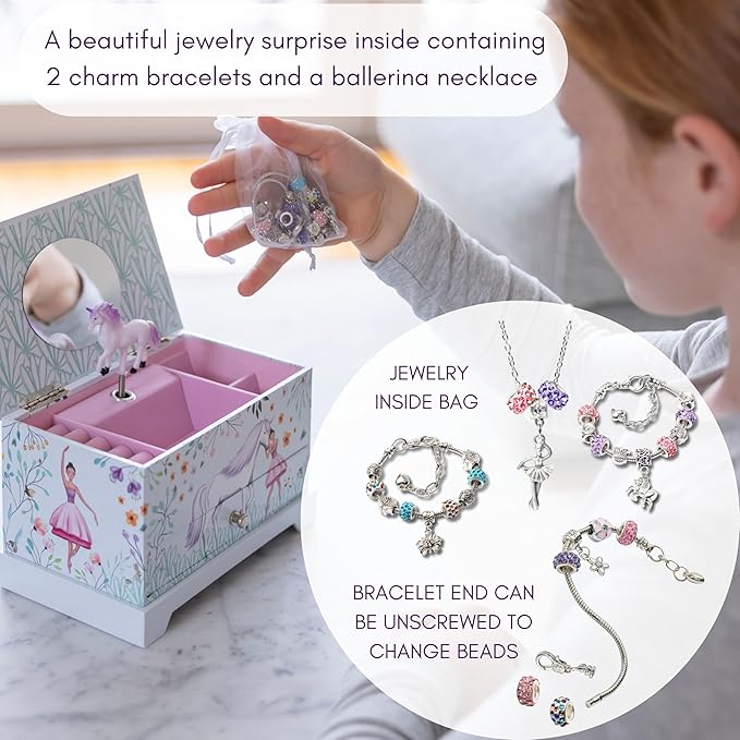 ABI + OLIE Jewelry Box for Girls & Little Girls Jewelry Box - Unicorn Kids Jewelry Box - Girls Music Box - Musical Girls Jewelry Box Organizer