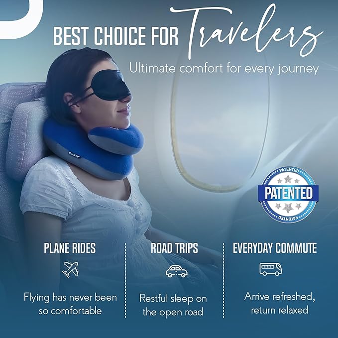 BCOZZY Organic Cotton Double Support Neck Pillow for Travel - 3 Ergonomic Positions for Head, Neck, and Chin Comfort - Ideal for Sleeping Upright on Flights, Cars, and at Home – Large, Gray