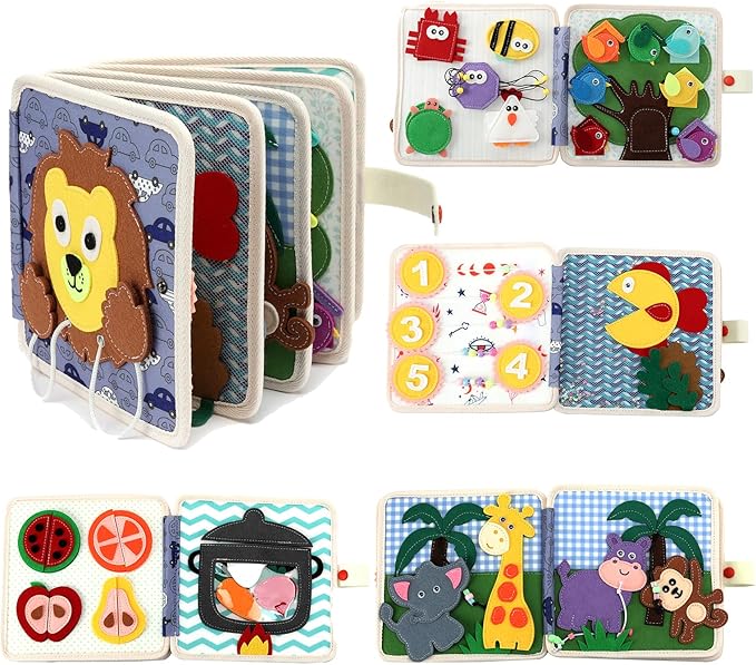 Hora de Lima Animal Busy Book for Toddlers Montessori Toys Quiet Activity Busy Board for Birthday Gift Travel Preschool Educational Sensory Learning Storytelling Games