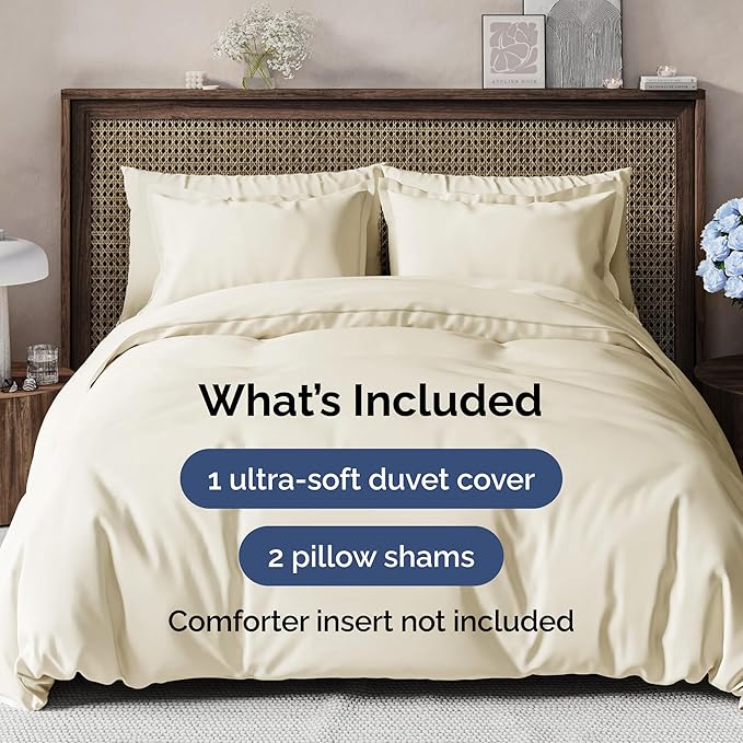 CGK Unlimited Duvet Cover Full Size Set - Extra Soft Full Size Duvet Cover 80 x 90 with 2 Pillow Shams - Hotel Quality, Fade Free w/Zipper Closures & Ties - Bedding and Bed Linens Set (Off White)