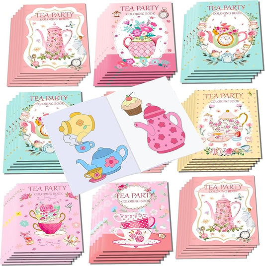 littkeef cliaet 16 Pcs Tea Party Coloring Books Tea Party Party Favors Bunnies Bulk Mini Coloring Books Bulk for Kids DIY Art Drawing Activity Book Set for Tea Party Themed Birthday Party Supplies