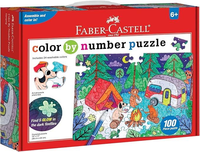 Faber-Castell Color by Number Puzzle, Camping - 100 Pieces, DIY Coloring Puzzle Set for Kids Ages 6+, Small