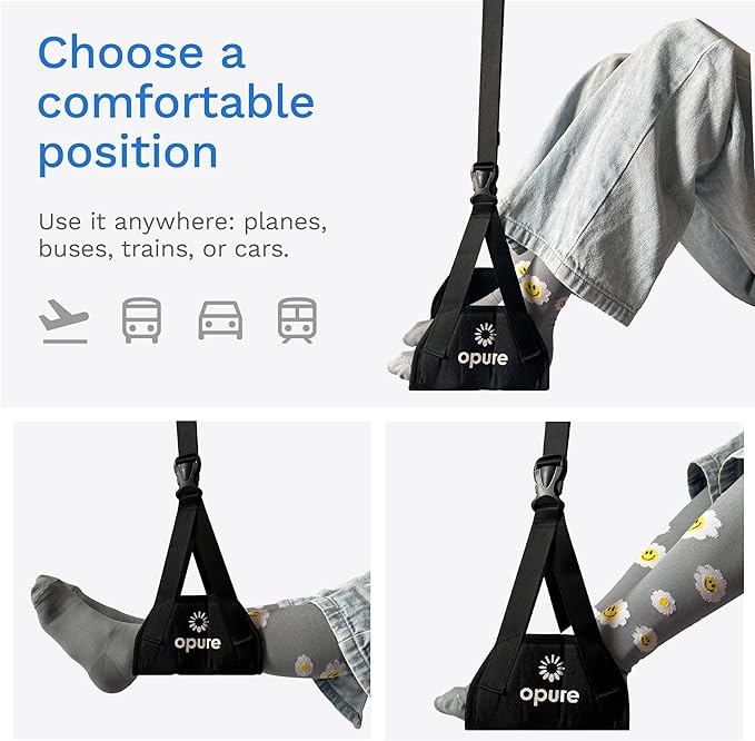 Airplane Foot Hammock for Plane Travel - Adjustable Foot Rest with Sleep Eye Mask Set- Best Airplane Gadgets - Long Flight Must Haves for Comfortable Leg Support