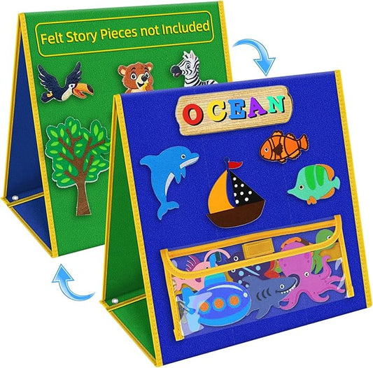 Foldable Felt Board for Toddlers Flannel Board Stories for Preschool Early Learning Interactive Storytelling Double Sided Felt Story Board Reusable Felt Play Boards for Kid (13 * 12)
