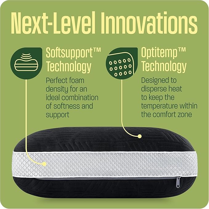 TCOMF Camping Pillow: Dual Cover, Memory Foam Travel Pillow, Medium Firm Camp Pillow, Camping Pillows for Sleeping, 5 Layers for Support, Small Travel Pillow,Small Portable Pillow 10x16 Inches (Black)