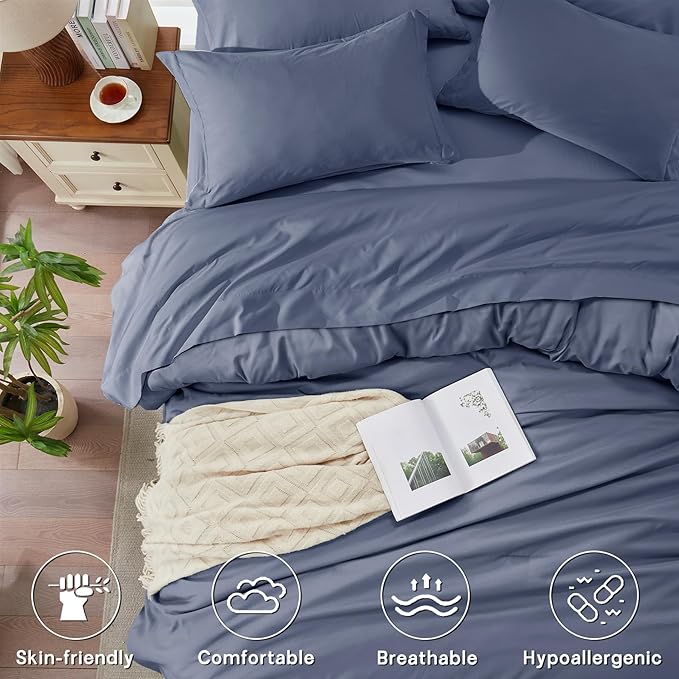 Anluoer Grayish Blue Twin Comforter Set 5 Pieces, Bed in a Bag with Sheets, All Season Bedding Sets with 1 Comforter, 1 Pillow Sham, 1 Pillowcase, 1 Flat Sheet, 1 Fitted Sheet
