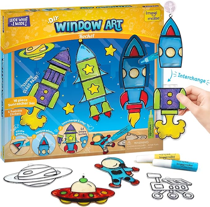 Imagimake Window Art for Kids - Rocket | Suncatcher Kits for Kids, Arts and Crafts for Kids Ages 6-8 | Birthday Gifts for 5 6 7 8 9 10 11 12 Years Old Boys & Girls