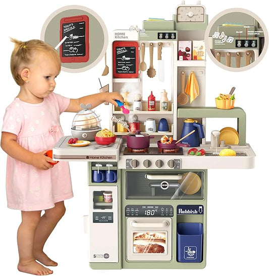 72-Piece Kids' Kitchen Playset, 27.16 x 10.62 x 36.61 inches, Interactive Toy for Toddlers, Realistic Design & Educational Fun for Ages 3 and Up (Avocado Ash 72)
