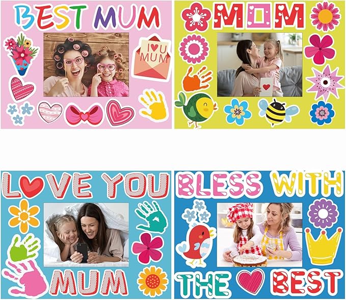 30 Packs Mother's Day Picture Frame Craft Kits for Kids Mother's Daytime DIY Craft Flower Bee Butterfly Easter Art Favor Home Classroom Game Activities Bulletin Board Decoration