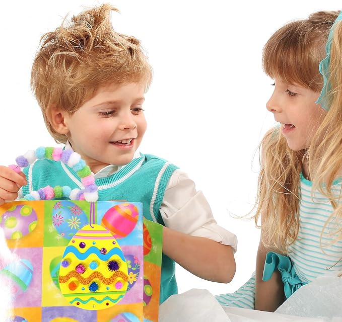 24 Sets Easter Egg Ornaments Decorations DIY 3D Easter Craft Kits Assorted Egg Shaped Foam Cutouts Easter Foam Stickers Pom-poms for Kids Party Favors Easter Spring Classroom Activity Art Project