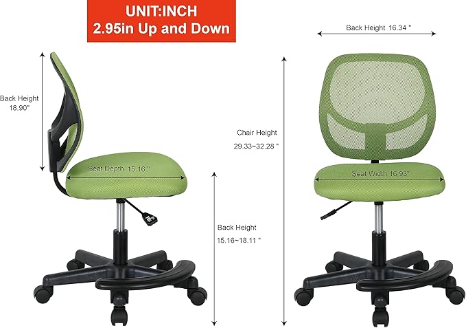 Amazon Basics Kids Adjustable Mesh Low-Back Swivel Study Desk Chair with Footrest, Green
