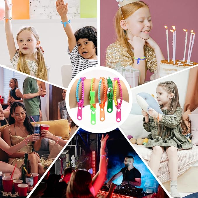 50 PCS Friendship Fidget Zipper Bracelet, 7.67 Inch Neon Colors Sensory Bracelet Bulk Set, Party Toys for Birthday, Christmas Goodie Bags, Small Prizes