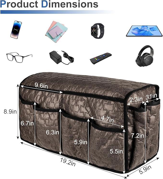 DECKALY TV Remote Control Holder for Armchair, Arm Chair Caddy for Recliner 14 Pockets, Non-Slip Sofa Armrest Organizer Storage for Cell Phone TV Remote Control Magazines (Brown)