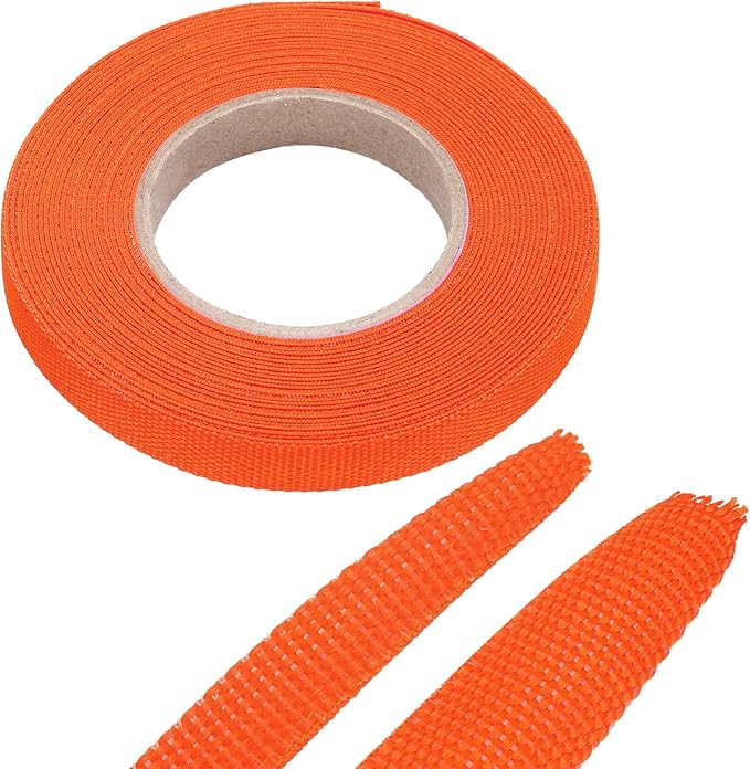 MECCANIXITY Braided Cable Sleeves Heat Shrinkable Fabric Sleeving, 5/16" 26ft Orange 2:1 Ratio Heat Shrinkable Cord Protector for Harness Cable, Network Cable Protection, Cable Management