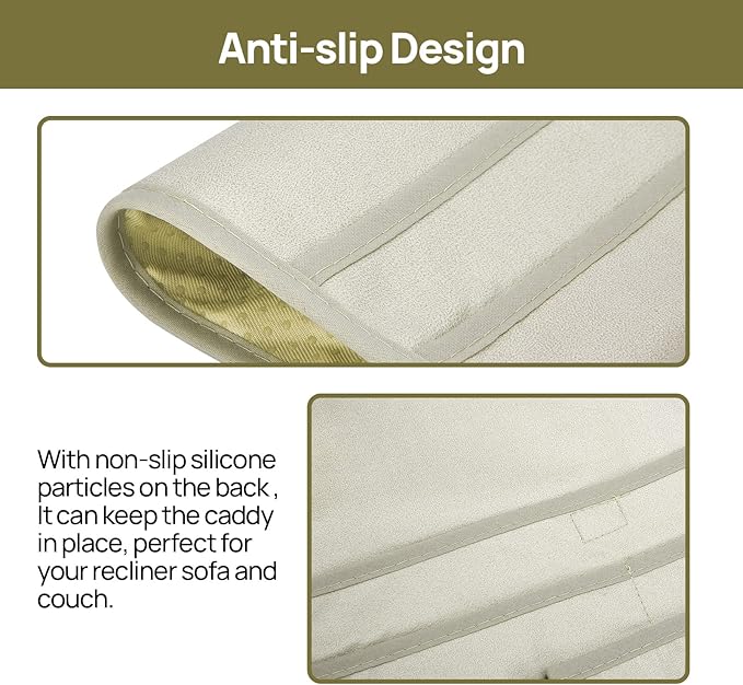 Teniux Remote Control Holder Faux Leather Armrest Organizer with 6 Pockets for Recliner Couch Sofa, Armchair Caddy for Smart Phone, Book, Magazines, Ipad, Remotes (Oyster White)