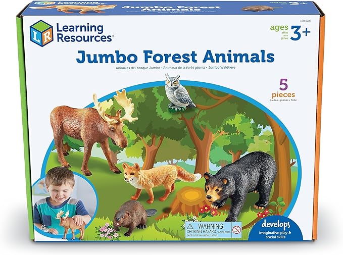 Learning Resources Jumbo Forest Animals - 5 Pieces, Ages 3+ Pretend Play Animals for Toddlers, Preschool Learning Toys, Kids Play Animal Figures, Zoo Animals